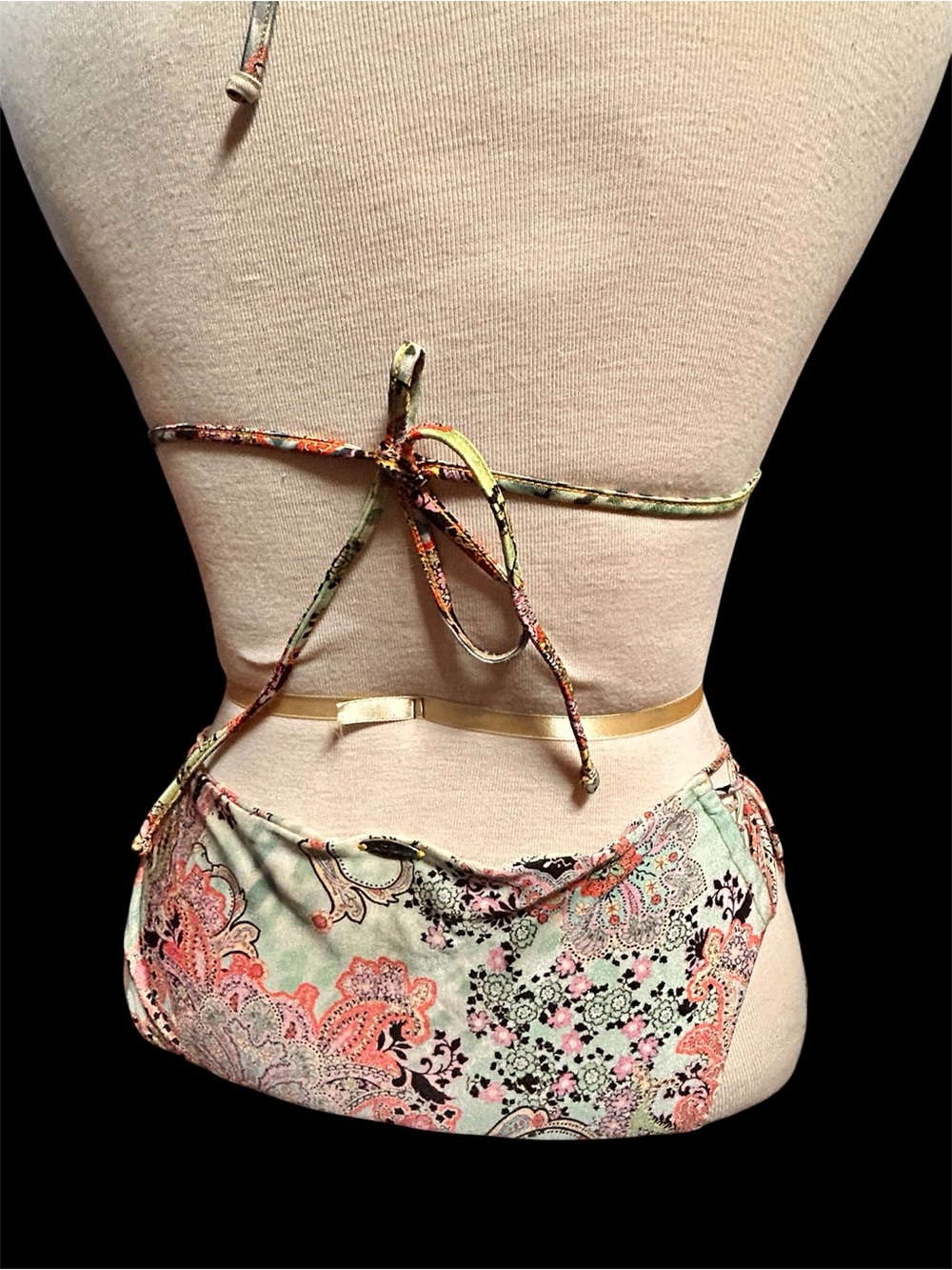 Luli Fama Floral Trim Bikini Top in Green, Coral & Black - Picture 4 of 11